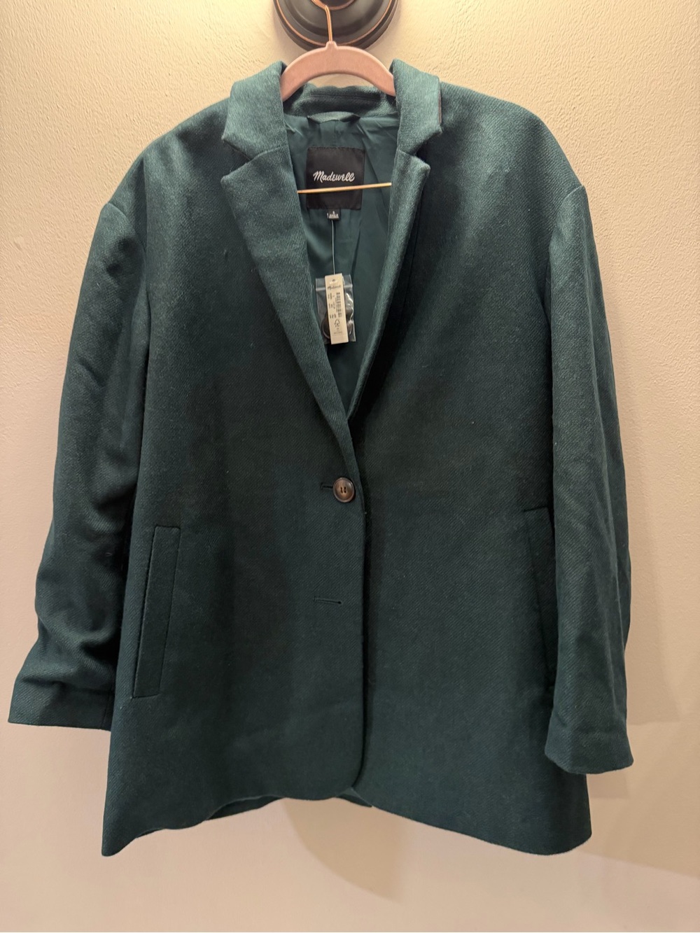 Madewell Brushed Oversized Dorset Blazer Wool Blend Dark Green NWT Small
